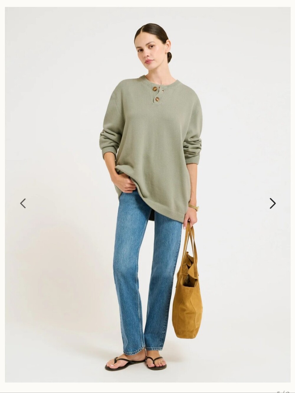New Rumored Varsity Henley Sweater Women’s Oversized Boxy Sandstone Sz Large